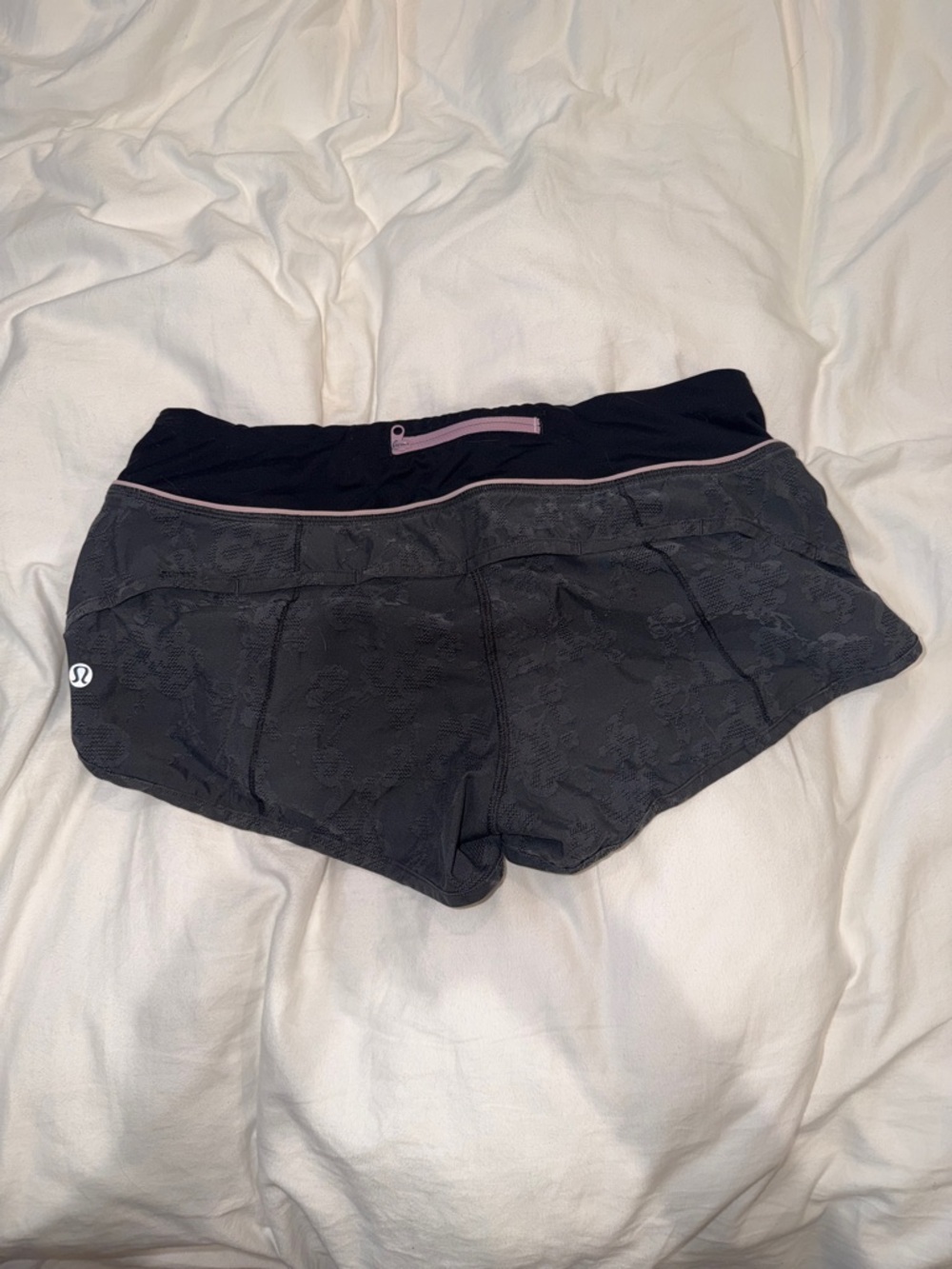lululemon athletica gray Speed Shorts with lavender accents